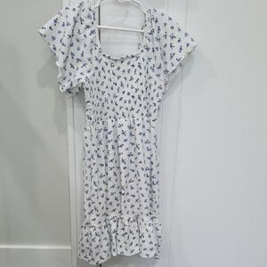 Zara White and Blue Floral Kids Dress